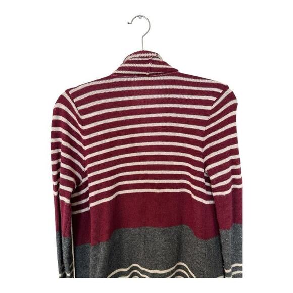 Mystree Red and Gray Cozy Striped Waterfall Open Cardigan - Women’s XSmall - Picture 8 of 9